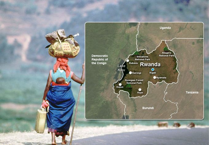 Map of Rwanda-Located in East Africa neighbouring DRC, Uganda, Burundi, Tanzania